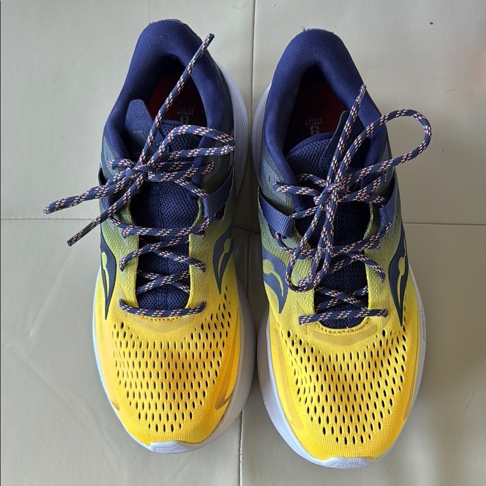 Saucony Ride 15 Women’s Running Shoes – Yellow & Navy – Size 7.5